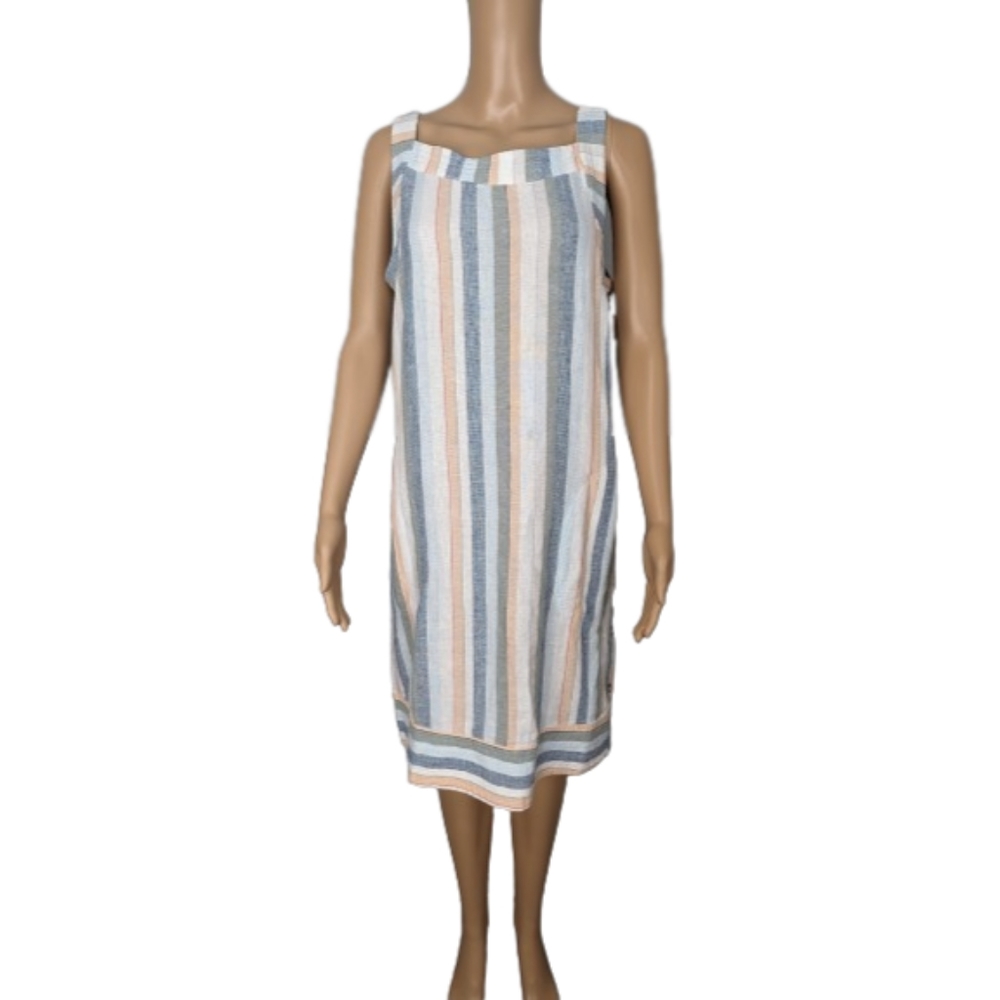 For Cynthia Striped Linen Blend Dress M
